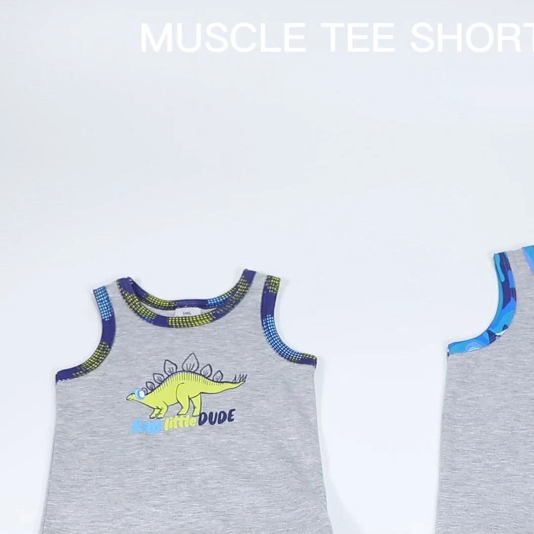 YZGM021 2 PC CUTE CARTOON BABY BOYS MUSCLE TEE TOP AND SHORT SET 1