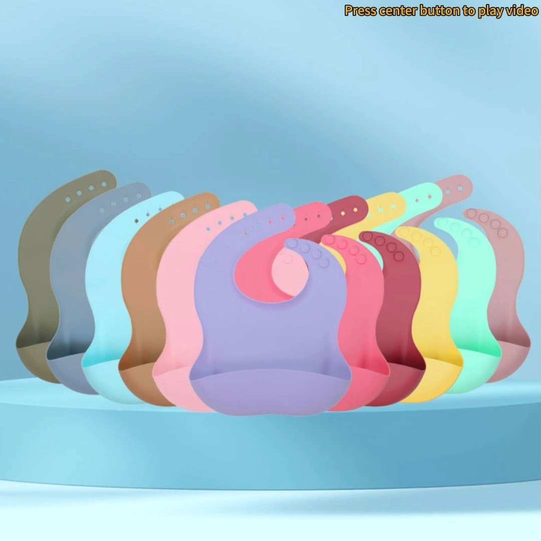 Silicone Bib with Adjustable Neck Strap and Food Catcher for Toddlers 1