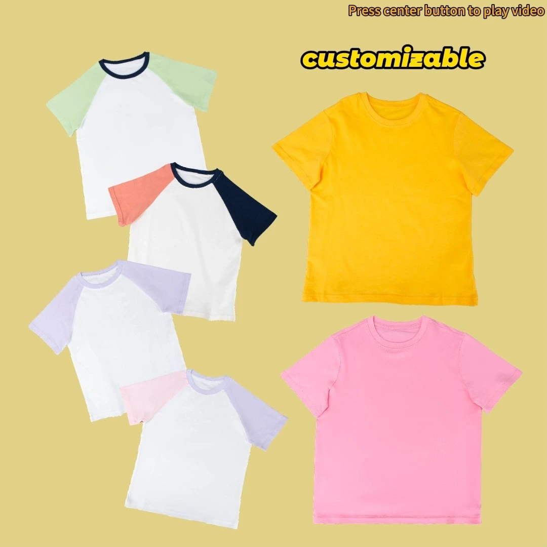 Toddler Baby Boy Girl solid plain round neck Short Sleeve T-Shirt Cute Kid  Summer Casual Tee Tops-YZGM292 1