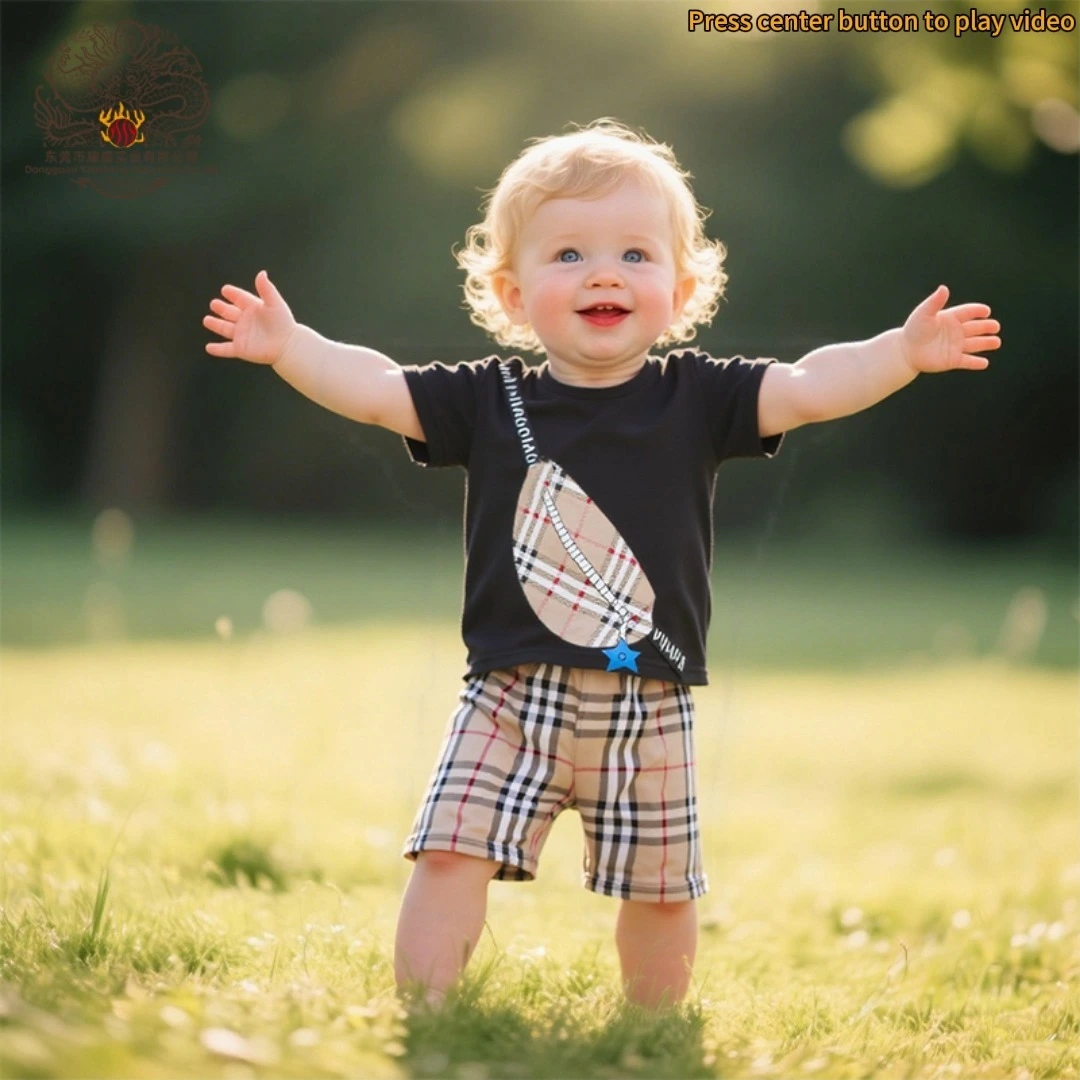 Cotton Round Neck short Sleeve Baby Clothing Set kids clothes manufacturer-YZGM253 1