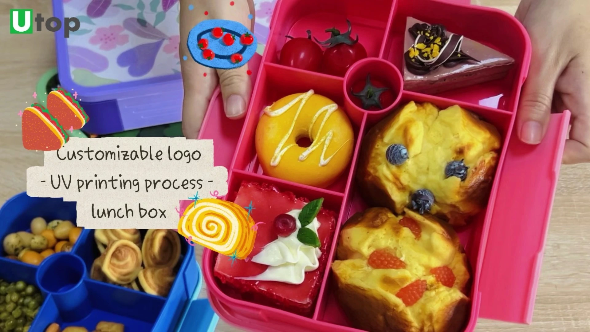 1000ml Low MOQ Personality UV Printing Colorful Compartment Bento Box Leakproof Microwave safe Kids Lunchbox Custom Lunch Box (46115) 1