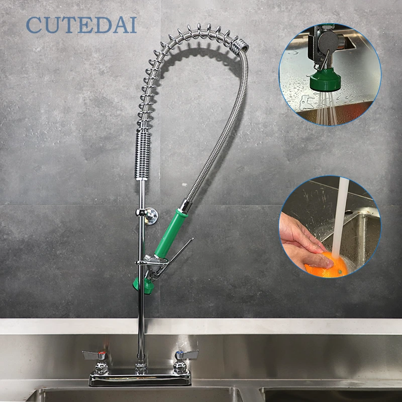 Factory Customize Brass Deck Mount Pre Rinse Commercial Faucet Dual Hole Hot&Cold Water Spray for Sinks 1