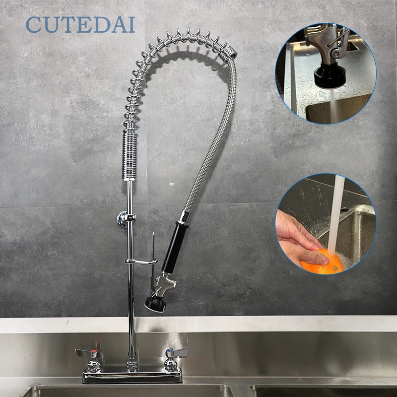 Las mejores marcas de grifos comerciales de latón para montaje en cubierta con prelavado, fregaderos, lavavajillas de cocina para restaurantes con rociador 1