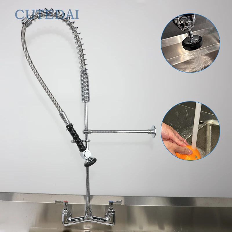 حنفية مطبخ تجارية احترافية من Cutedai، مزودة بصمام سحب ورذاذ مثبت على السطح الصناعي، حنفية شطف مسبق للفنادق والمطاعم 1