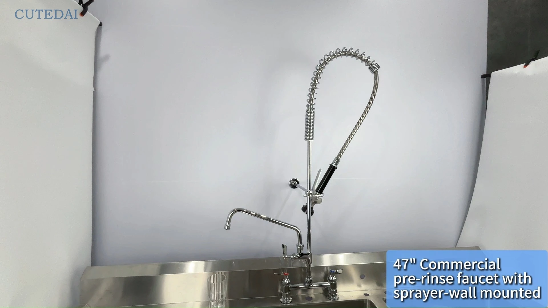 Bateria kuchenna klasy komercyjnej z dwoma otworami i dwoma uchwytami, wyciągana, z funkcją wstępnego płukania, chromowana, z wyciąganą wylewką, w stylu hotelowym 1