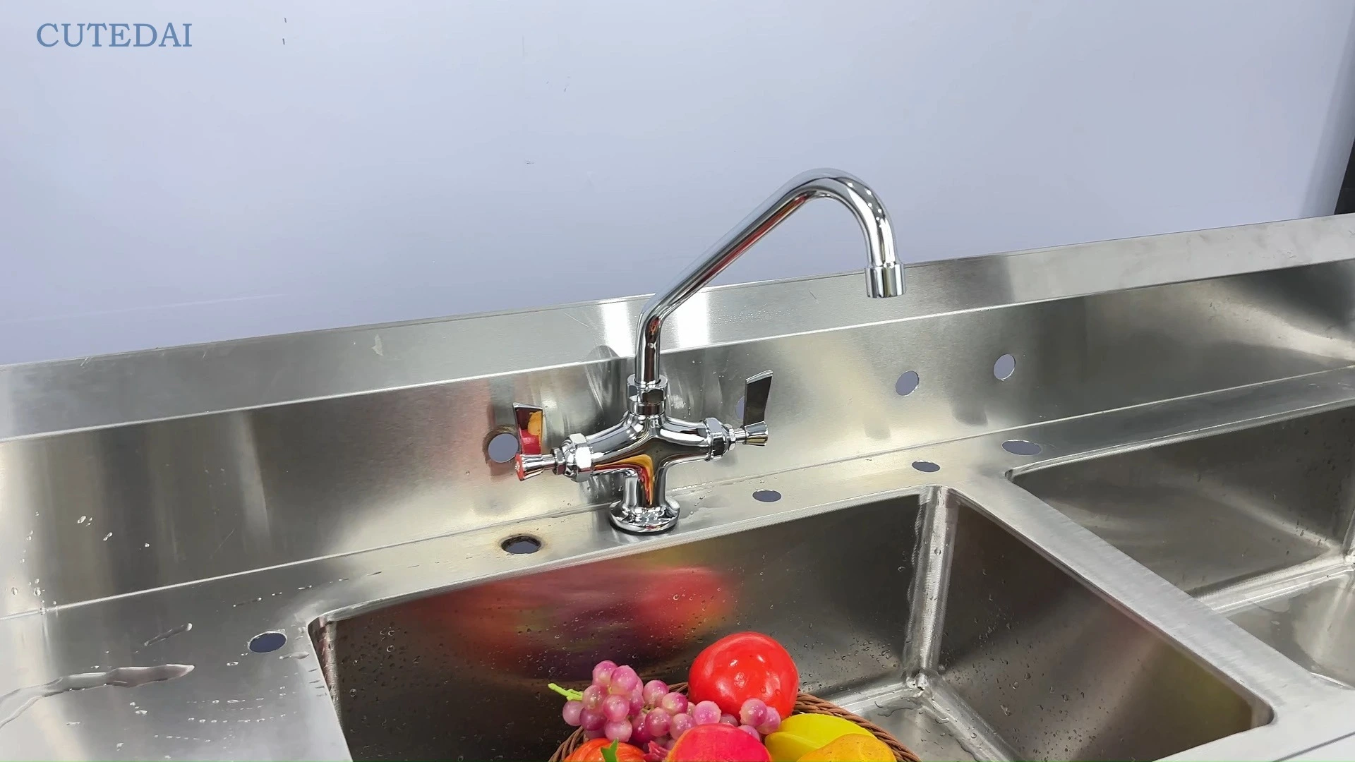 ก๊อกน้ำอ่างล้างจานแบบมีที่จับคู่ รูเดียว ทองเหลืองโครเมียมอุตสาหกรรม ขายดี ติดตั้งง่าย 1