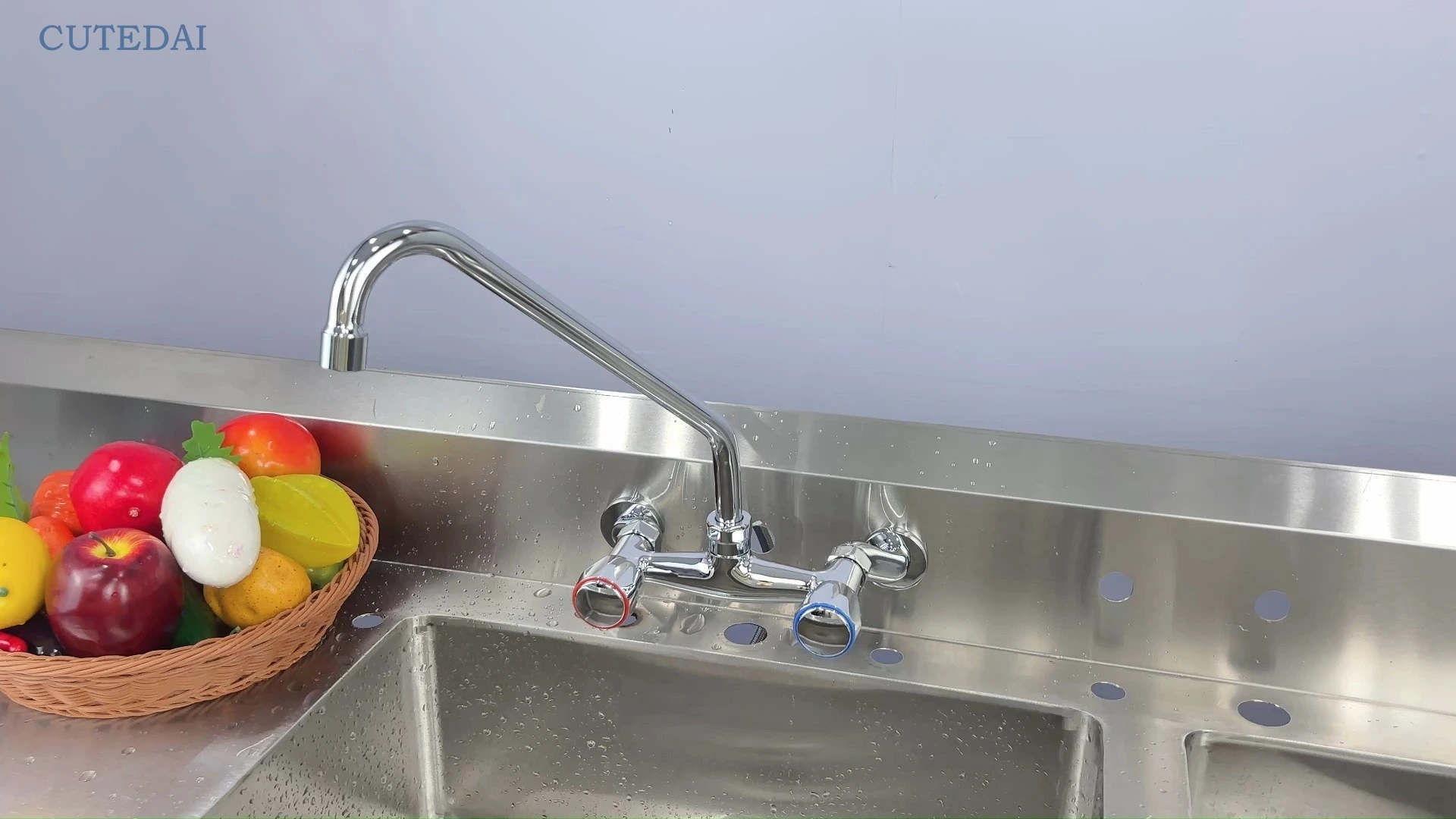 10 Inch Height Rotatable Dual Handle Kitchen Faucet 3-8 Centerset Wall Mount Brass Material 2 Holes Installation Copper Faucet 1