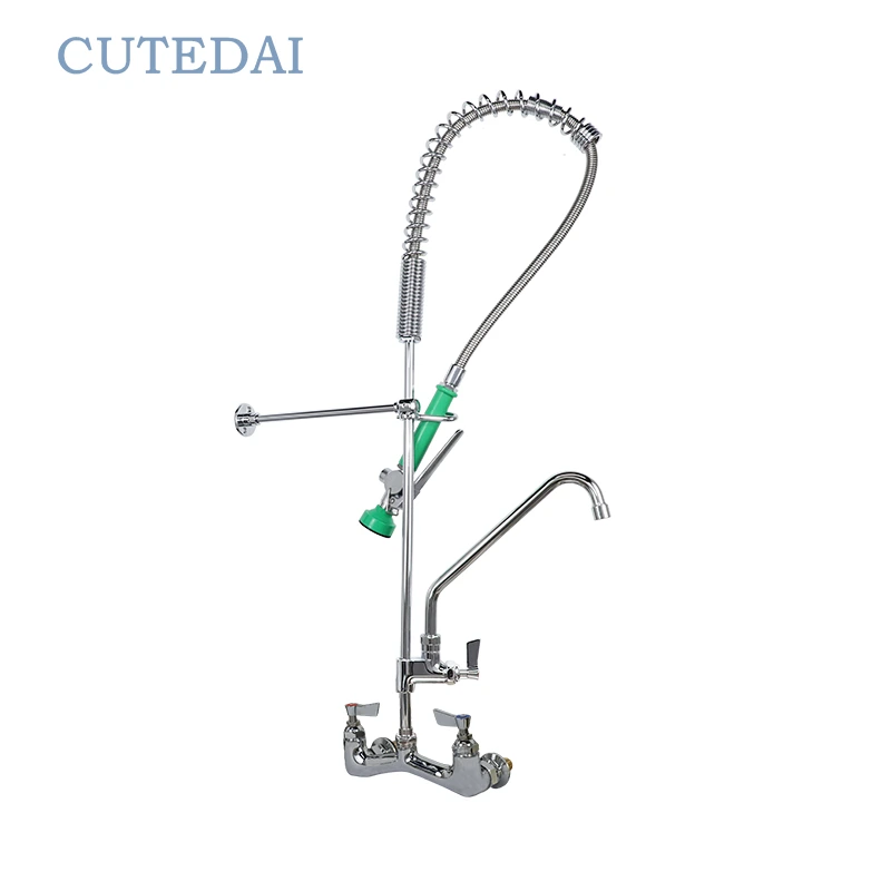 Industrial Brass Kitchen Faucet with Pull-Down Mixer Wall-Mounted 2-Hole Installation Chrome Finish Hotel Use 1
