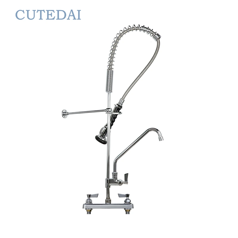 Robinet de cuisine commercial à douchette extractible, montage sur plage, pour éviers en acier inoxydable, compartiments et rangements d'hôtels, en laiton. 1