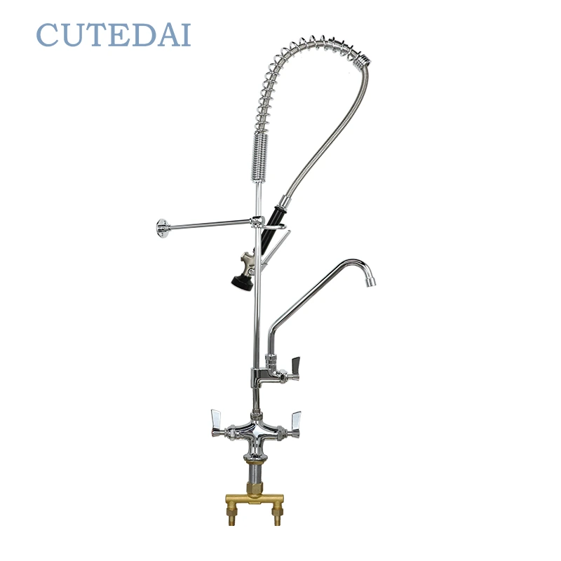 Rubinetto per lavello da cucina con doppia maniglia, in ottone cromato industriale, commerciale, con prelavaggio e spruzzatore estraibile 1