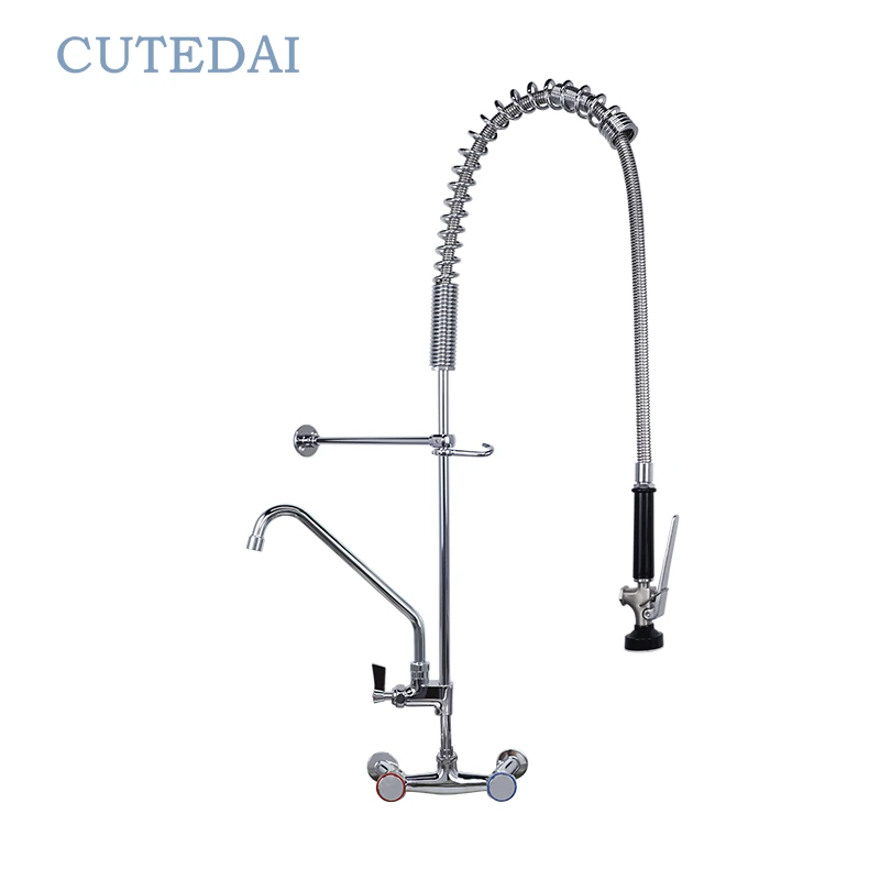 상업용 주방용 사전 헹굼 수도꼭지 벽면 장착 황동 모델 레스토랑 호텔 2홀 제조 레스토랑 사전 헹굼 수도꼭지 1