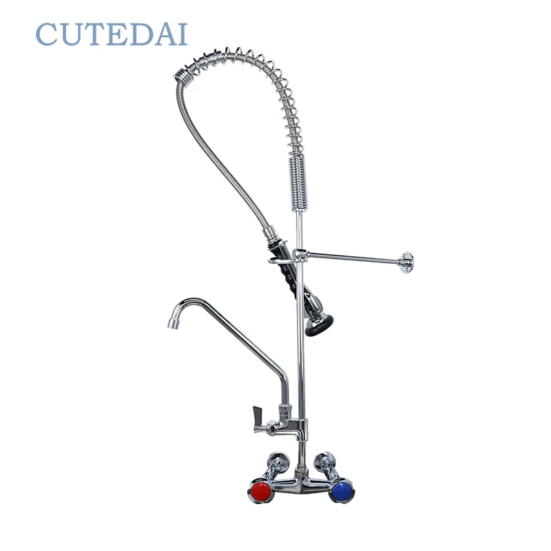 Grifo de prelavado de estilo industrial, económico, de latón, para cocina de hotel y restaurante, con instalación de 2 orificios. 1