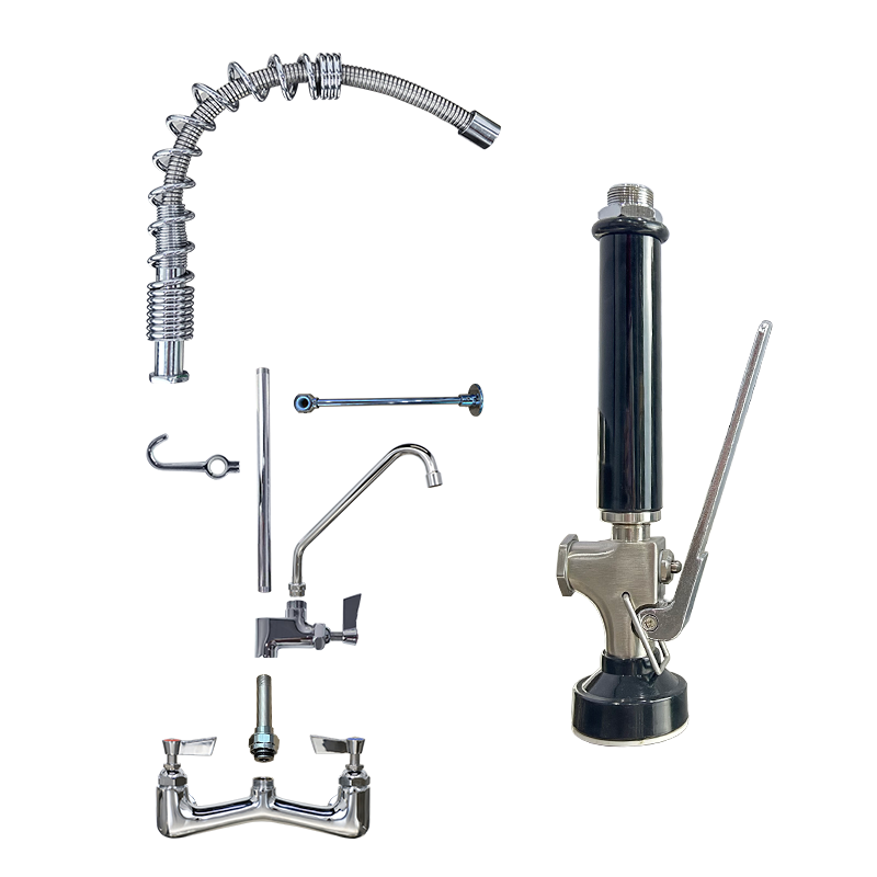 Commercial 47 Height Chrome Dual Handle Brass Sink Faucet Pull-Down Sprayer Restaurant Industrial Kitchen 2-Hole Wall-Mounted 5