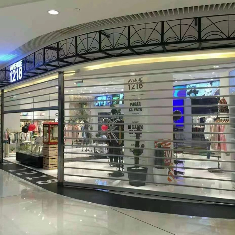 Commercial transparent shop front rolling shutter polycarbonate roll up door PC-150 1