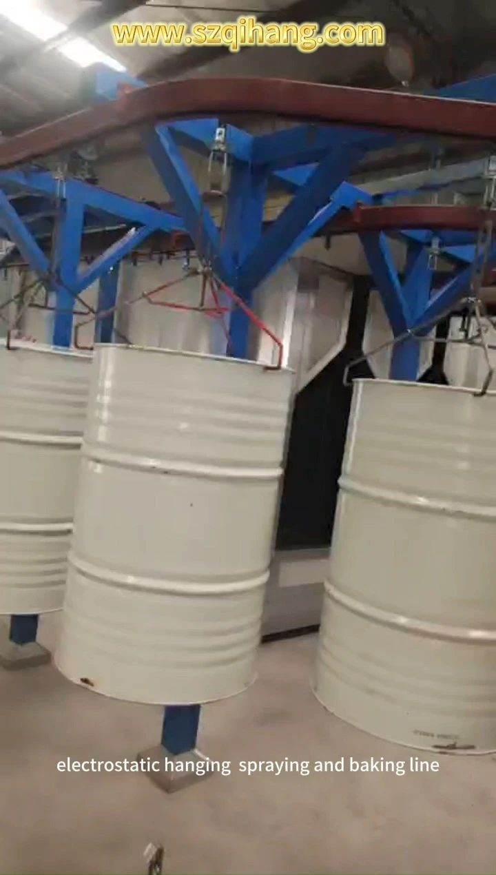 Industrial Oil Drum Electrostatic Hanging Powder Coating Spraying  Production Line with Oven Booth 1