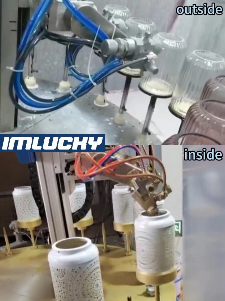 Spray coating inside and outside the turntable machine for cups 1