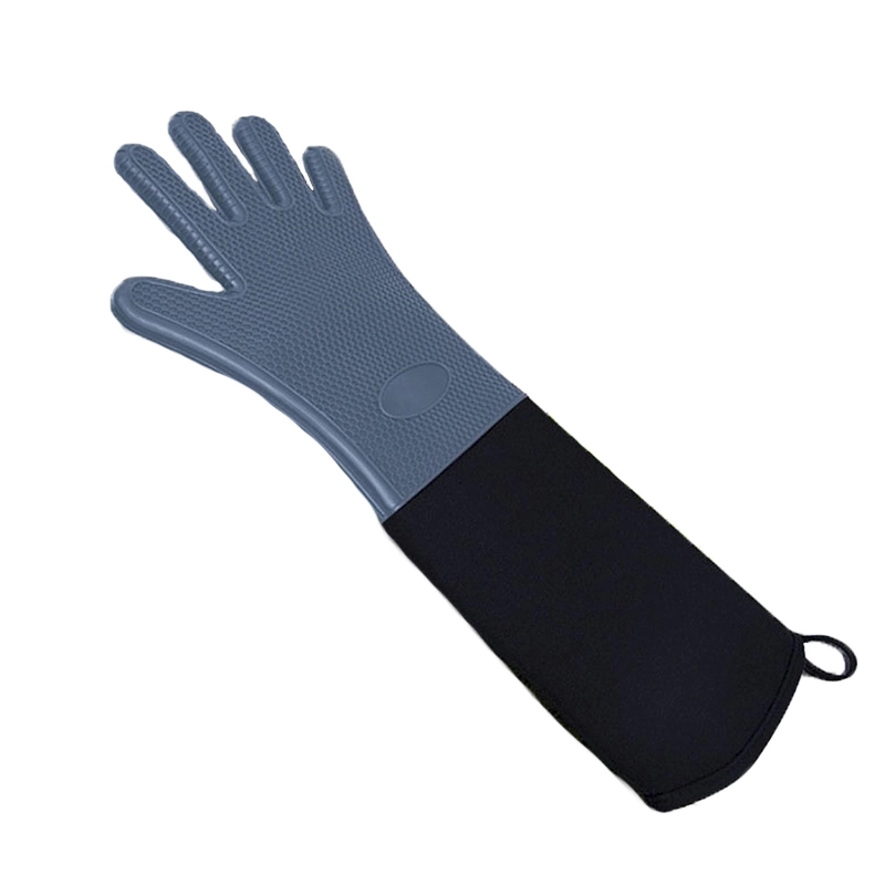 Extra Long 50cm Five Fingers Silicone Oven Glove With Polycotton Lining 1