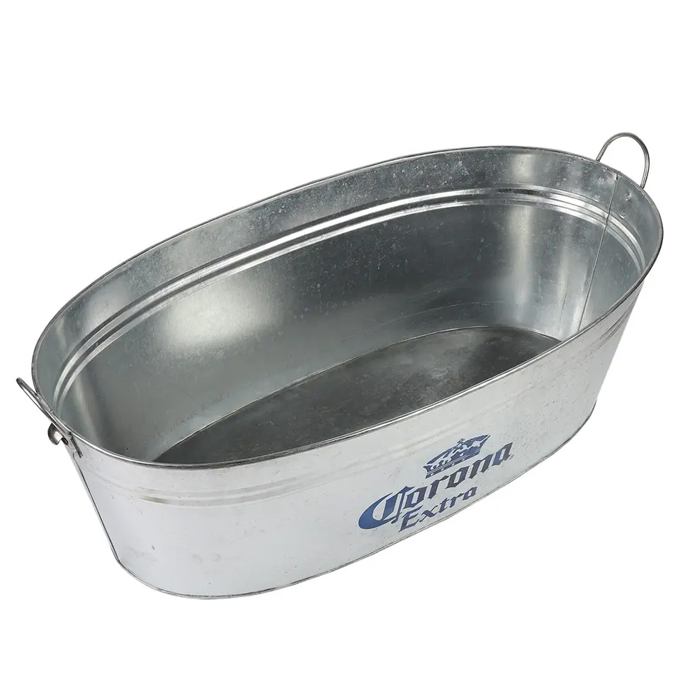 Cubo de hielo ovalado Corona 66l Cubo de cerveza de lata de metal galvanizado grande Proveedores 5