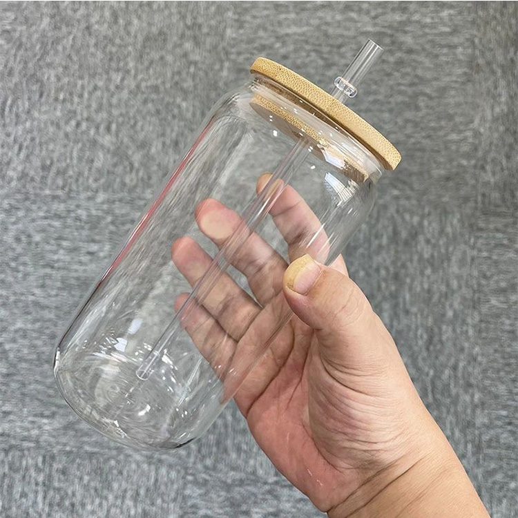 대나무 뚜껑이 있는 16온스 맥주 캔 잔 2