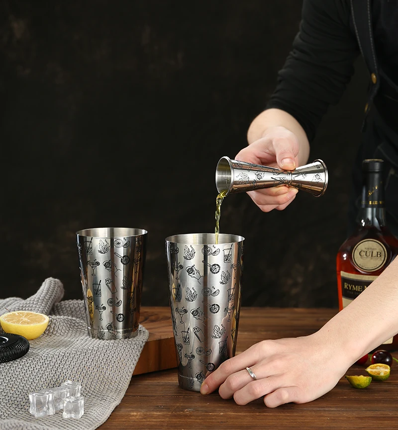 Shaker à cocktail Boston personnalisé avec motif gravé 丨 longrichbar 7