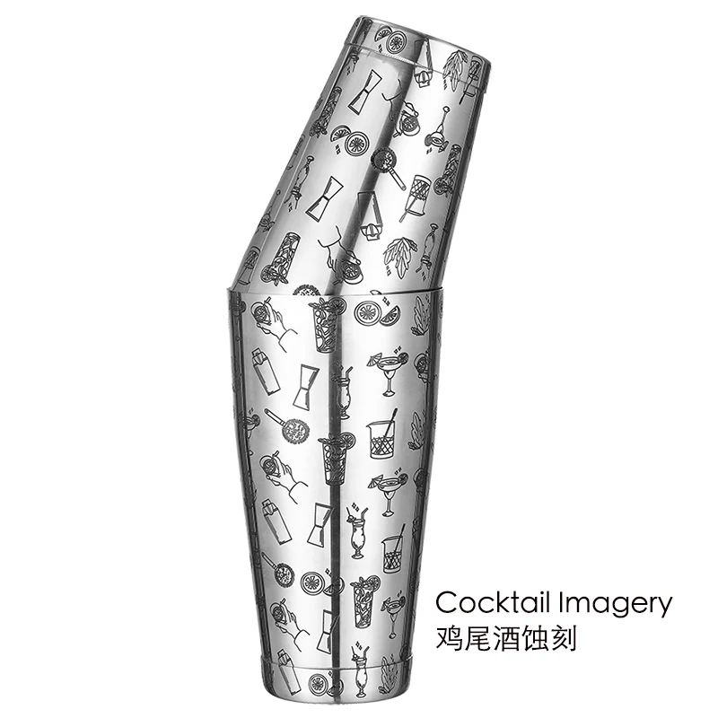 Shaker à cocktail Boston personnalisé avec motif gravé 丨 longrichbar 3