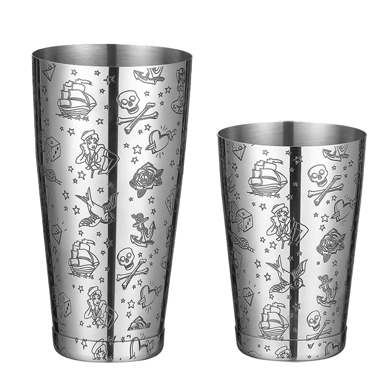 Shaker à cocktail Boston personnalisé avec motif gravé 丨 longrichbar 6