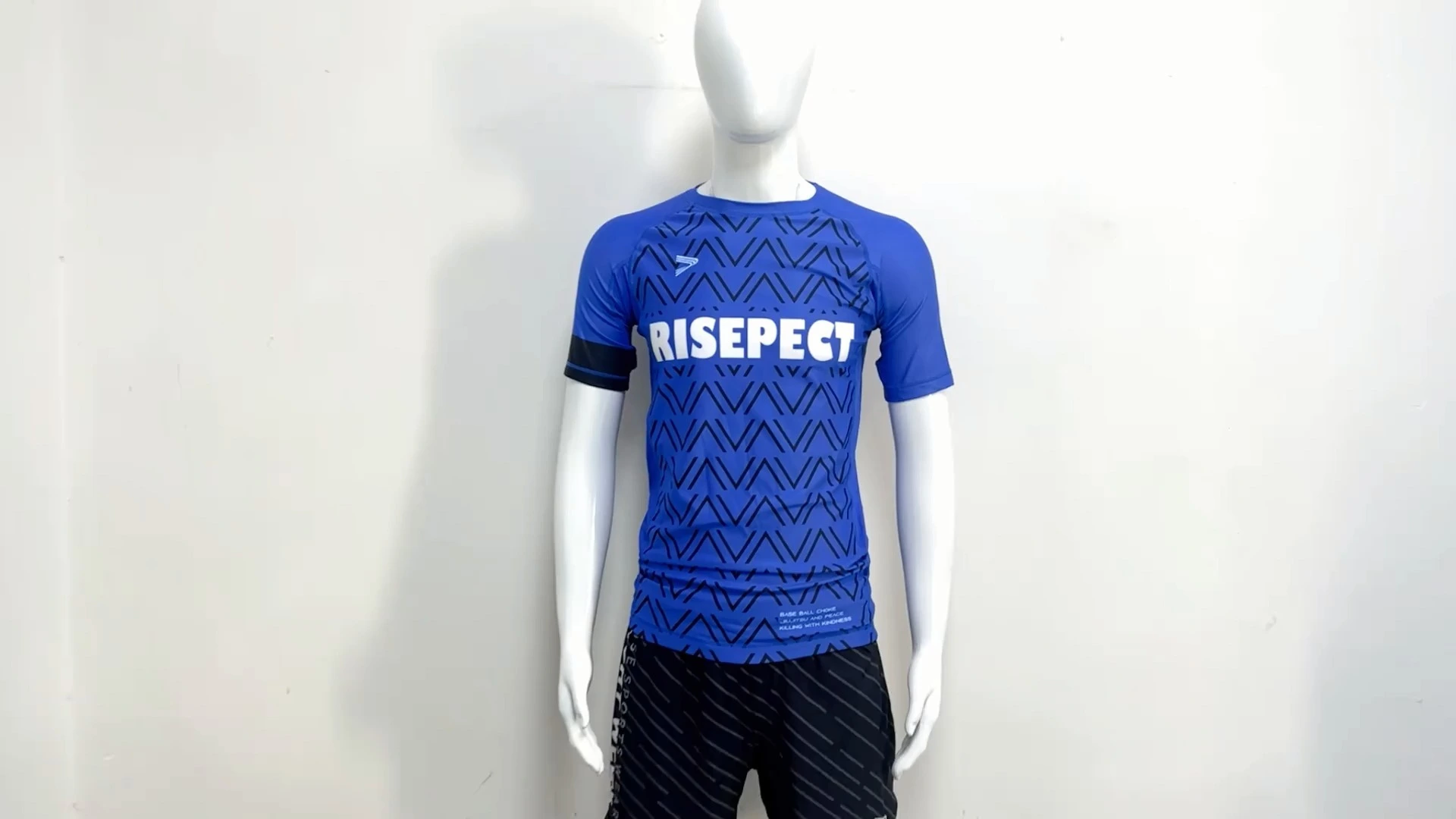 Custom Bjj Short Sleeve Rash Guard MMA Wholesale Blue Wave-stripes 1