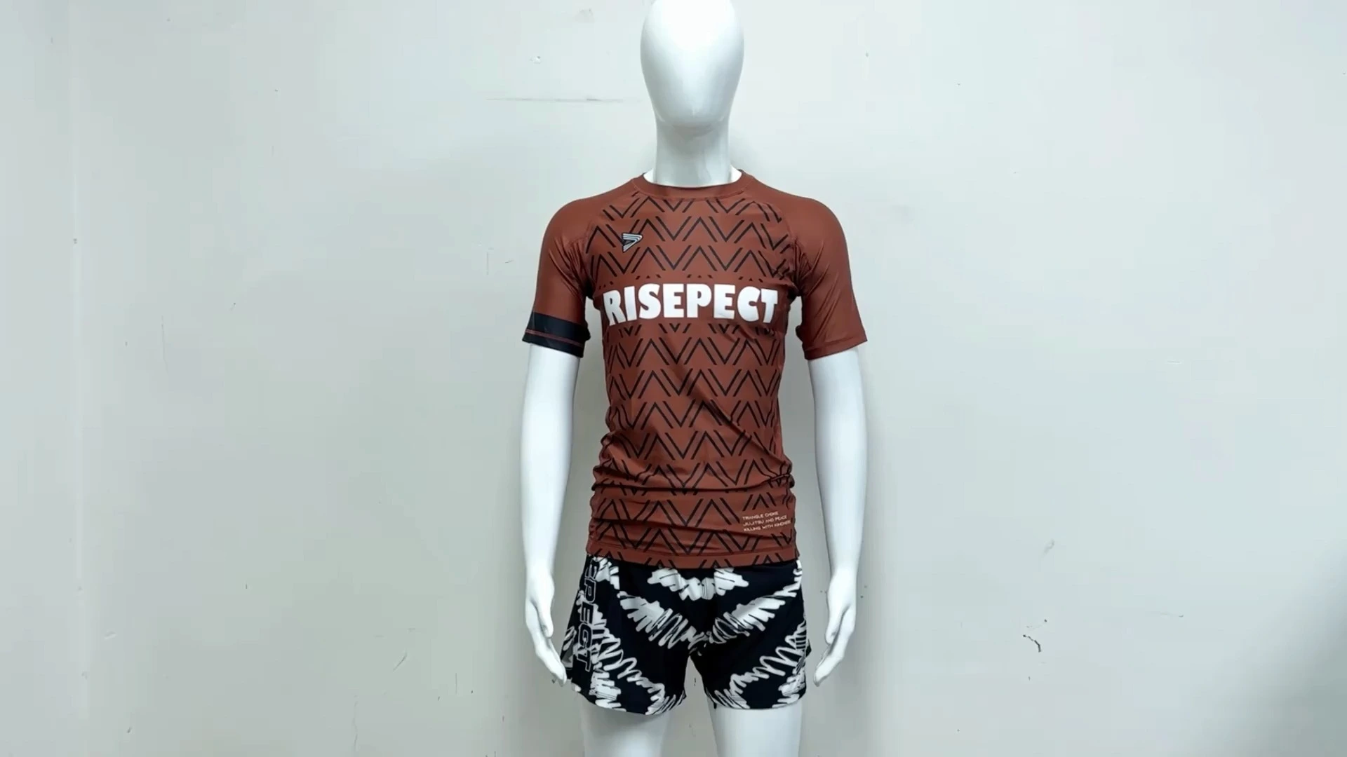 Custom Bjj Short Sleeve Rash Guard MMA Wholesale Brown Wave-stripes 1