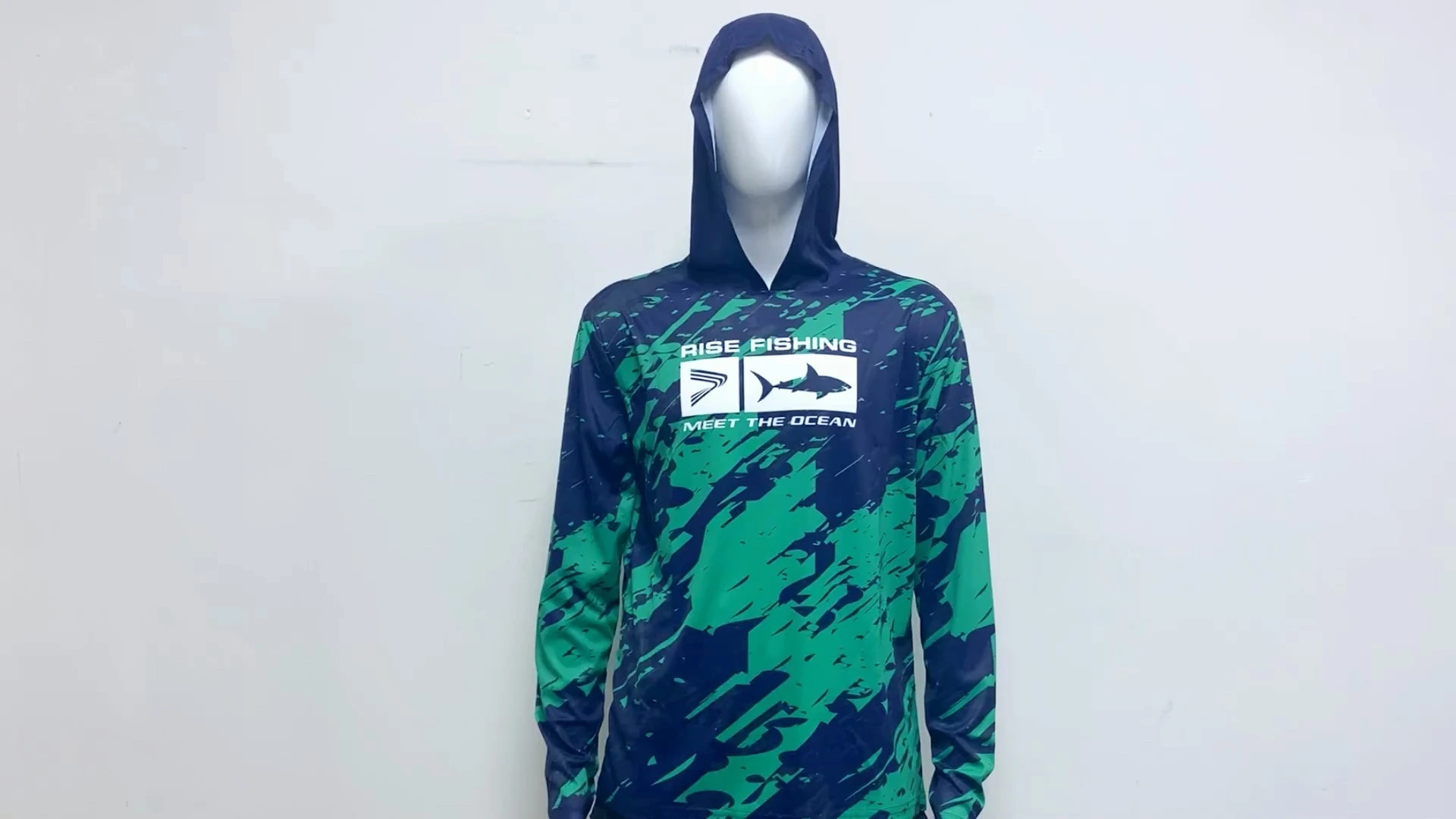 Rise Camouflage Hunt Fishing Jersey Hoodie Blue green watercolor 1