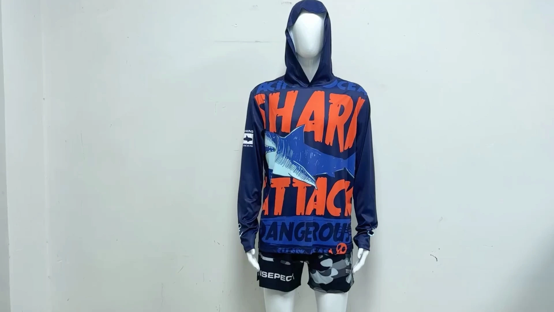 Rise Camouflage Hunt Fishing Jersey Hoodie Deep Blue Shark 1