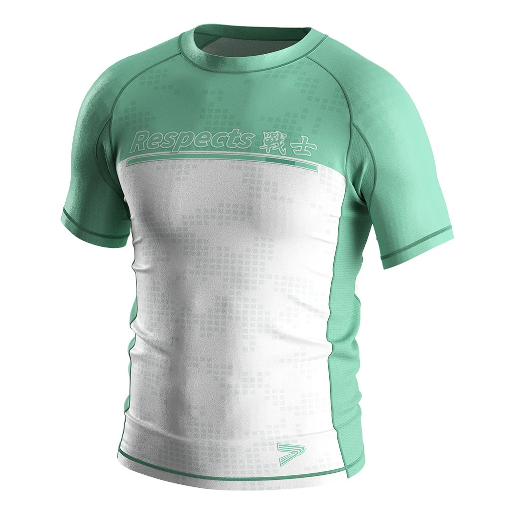 Rise 2.0 Custom Bjj Short Sleeve Rash Guard MMA Wholesale Light Green Warrior Sword 1