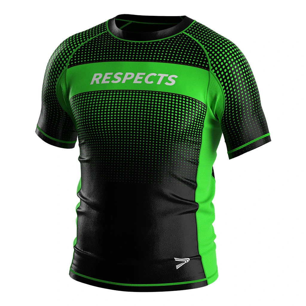 Rise 2.0 Custom Wholesale Bjj MMA Short Sleeve Rash Guard Green dots 1