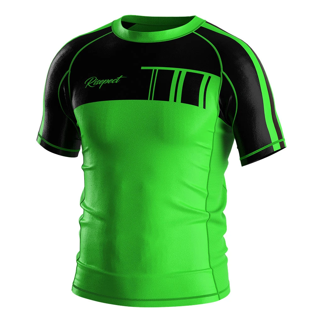 Rise 2.0 Custom Wholesale Bjj MMA Short Sleeve Rash Guard Green Black 1