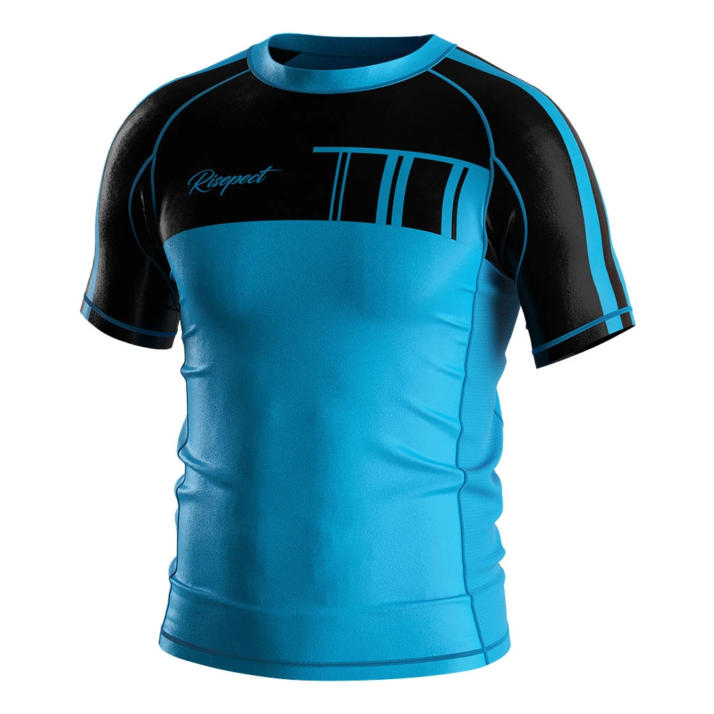 Rise 2.0 Custom Wholesale Bjj MMA Short Sleeve Rash Guard Blue Black 1