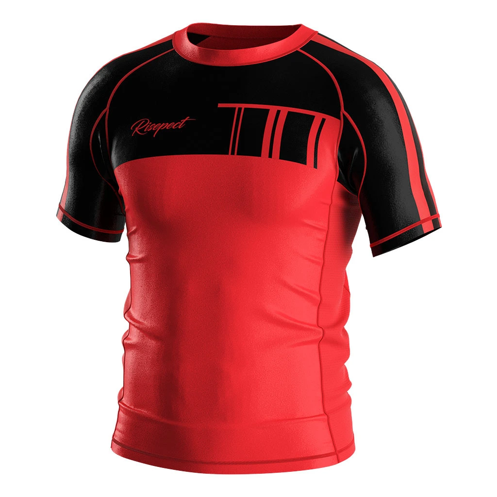 Rise 2.0 Custom Wholesale Bjj MMA Short Sleeve Rash Guard Red Black 1