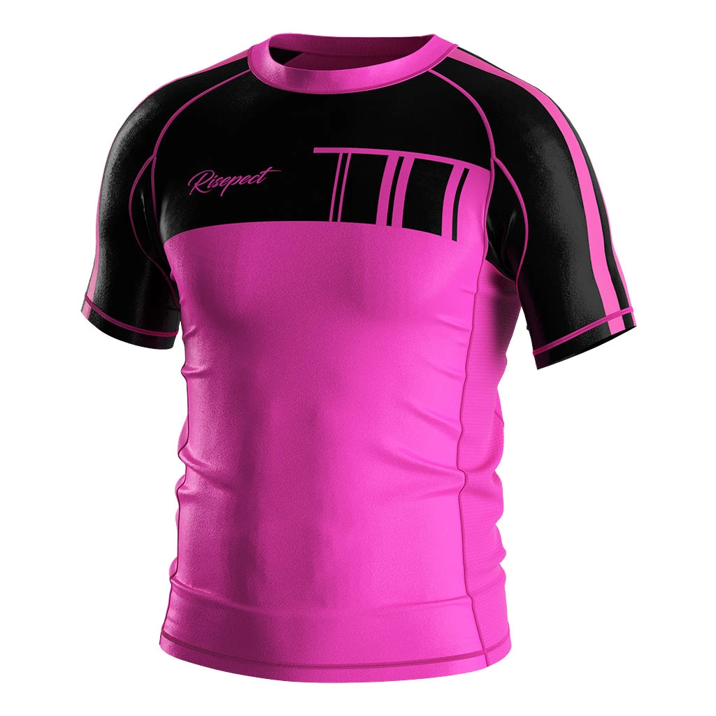 Rise 2.0 Custom Wholesale Bjj MMA Short Sleeve Rash Guard Pink Black 1