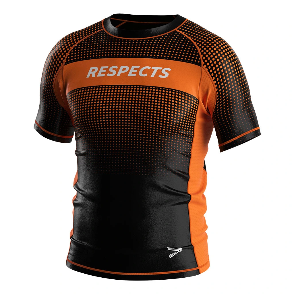 Rise 2.0 Custom Wholesale Bjj MMA Short Sleeve Rash Guard Orange dots 1