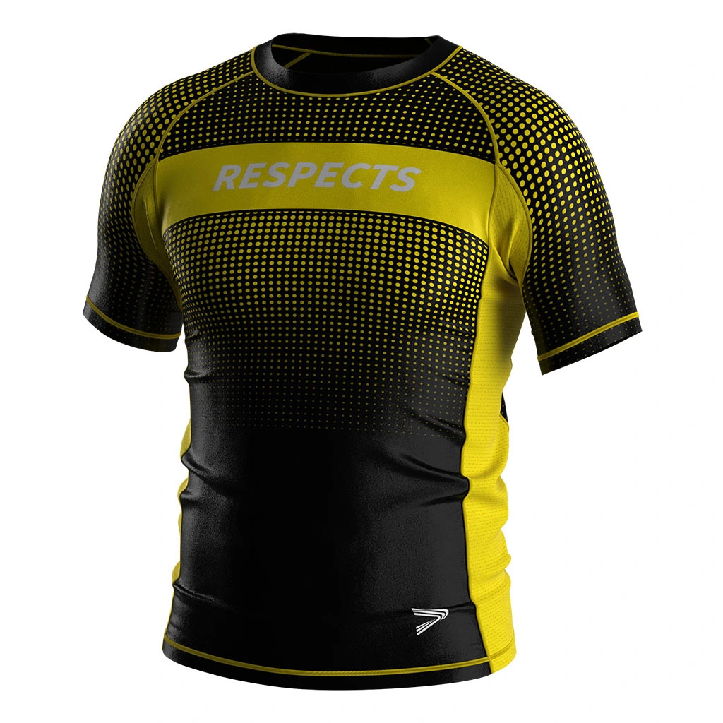 Rise 2.0 Custom Wholesale Bjj MMA Short Sleeve Rash Guard Yellow dots 1