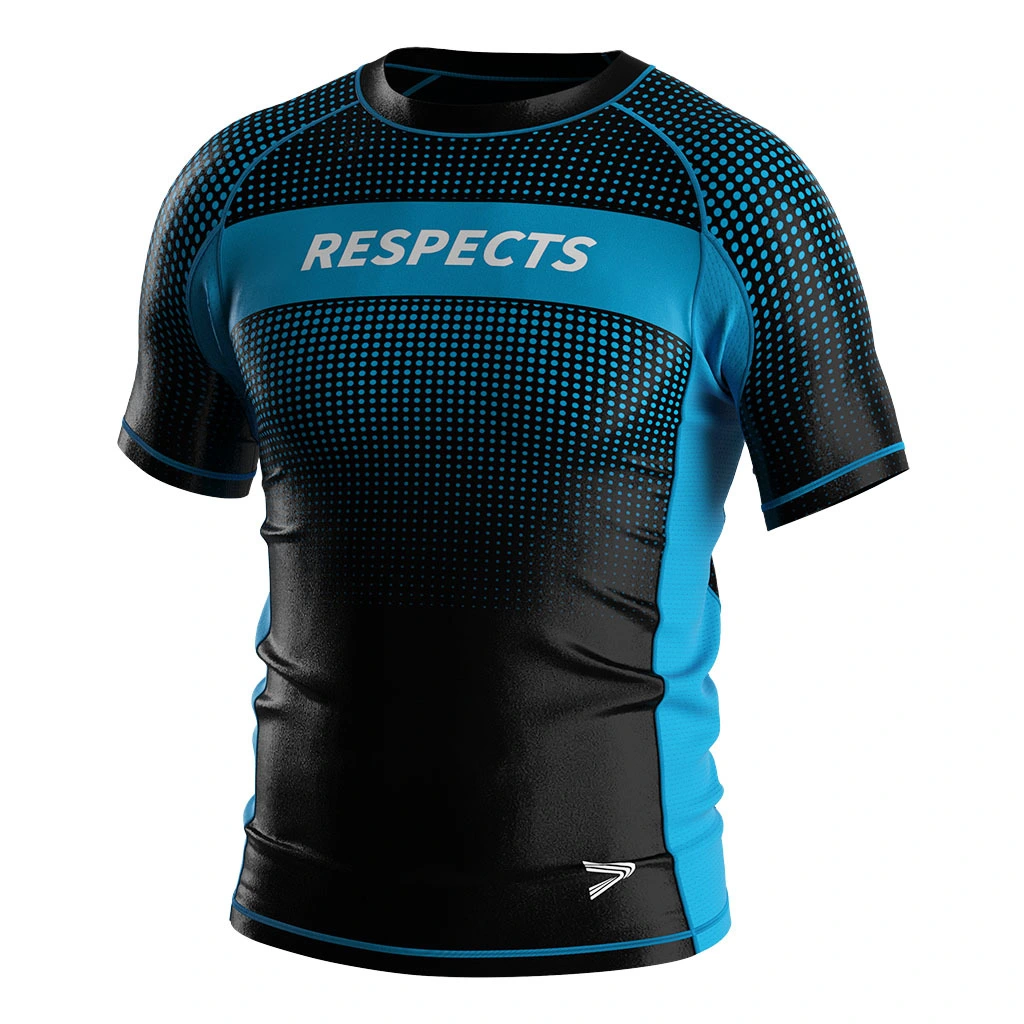 Rise 2.0 Custom Wholesale Bjj MMA Short Sleeve Rash Guard Blue dots 1