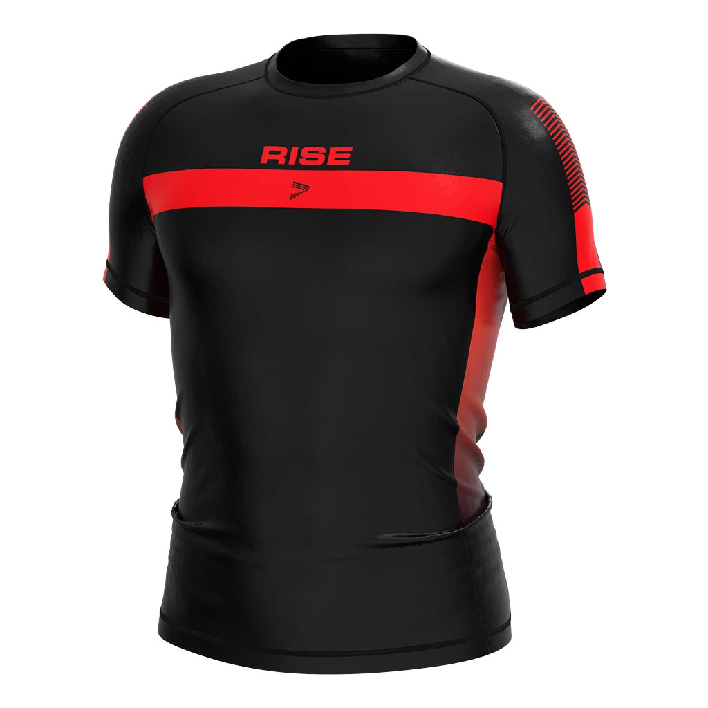 Rise 2.0 Custom Wholesale Bjj MMA Short Sleeve Rash Guard Black and red 1