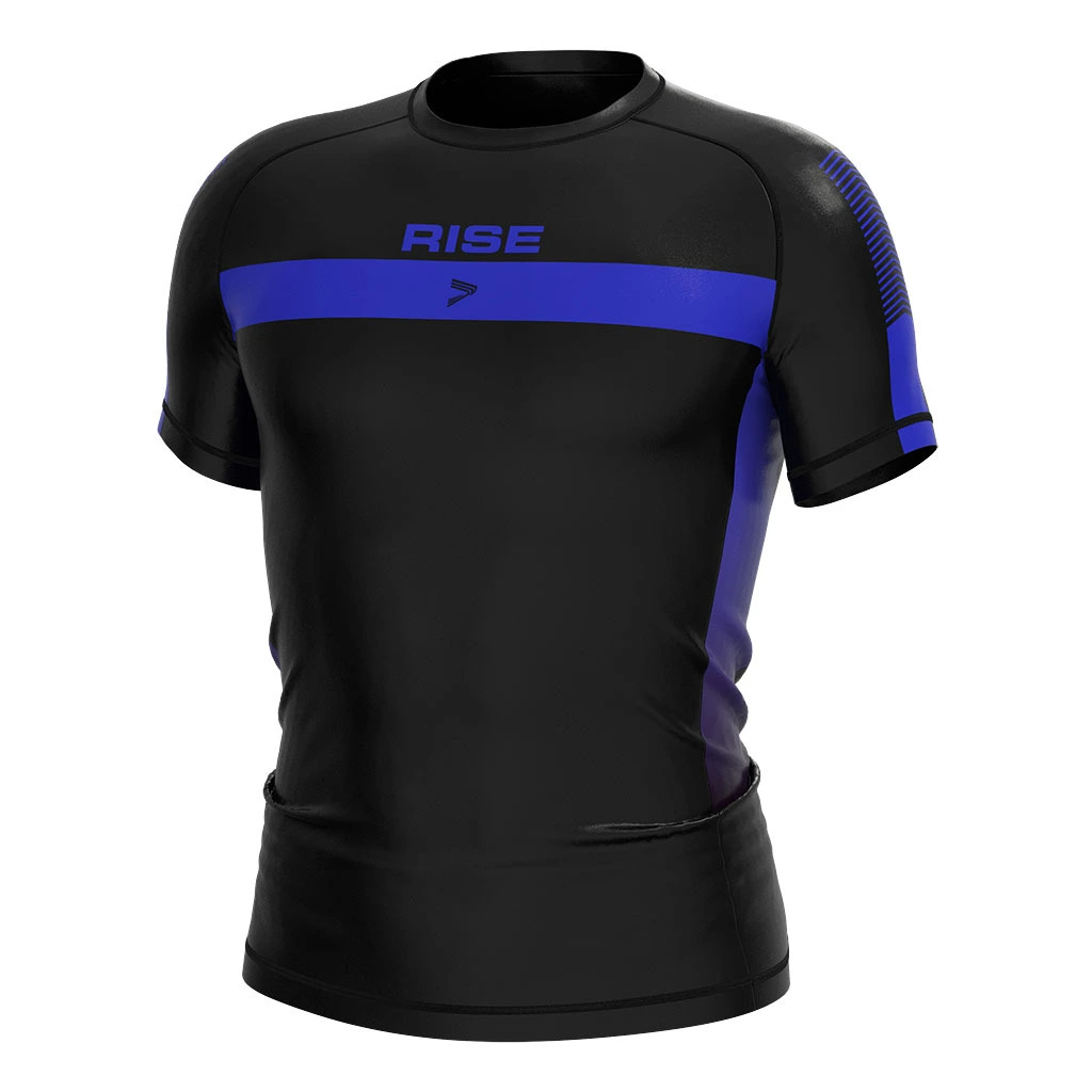Rise 2.0 Custom Wholesale Bjj MMA Short Sleeve Rash Guard Black and Blue 1