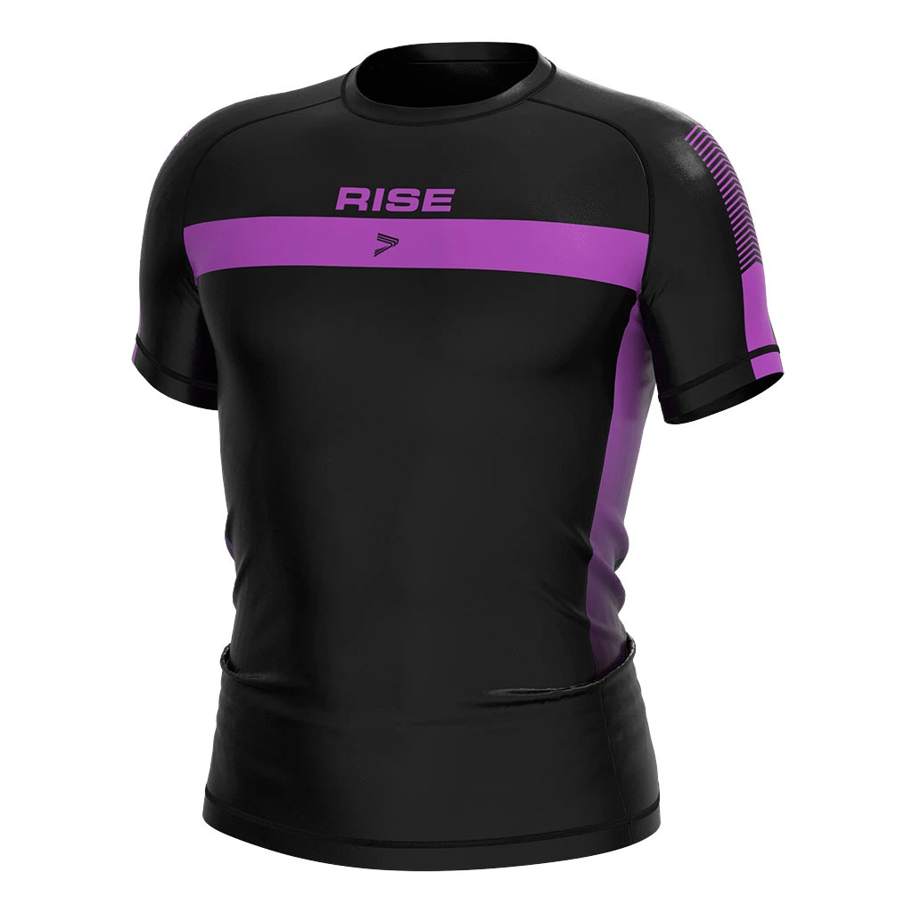 Rise 2.0 Custom Wholesale Bjj MMA Short Sleeve Rash Guard Black and purple 1