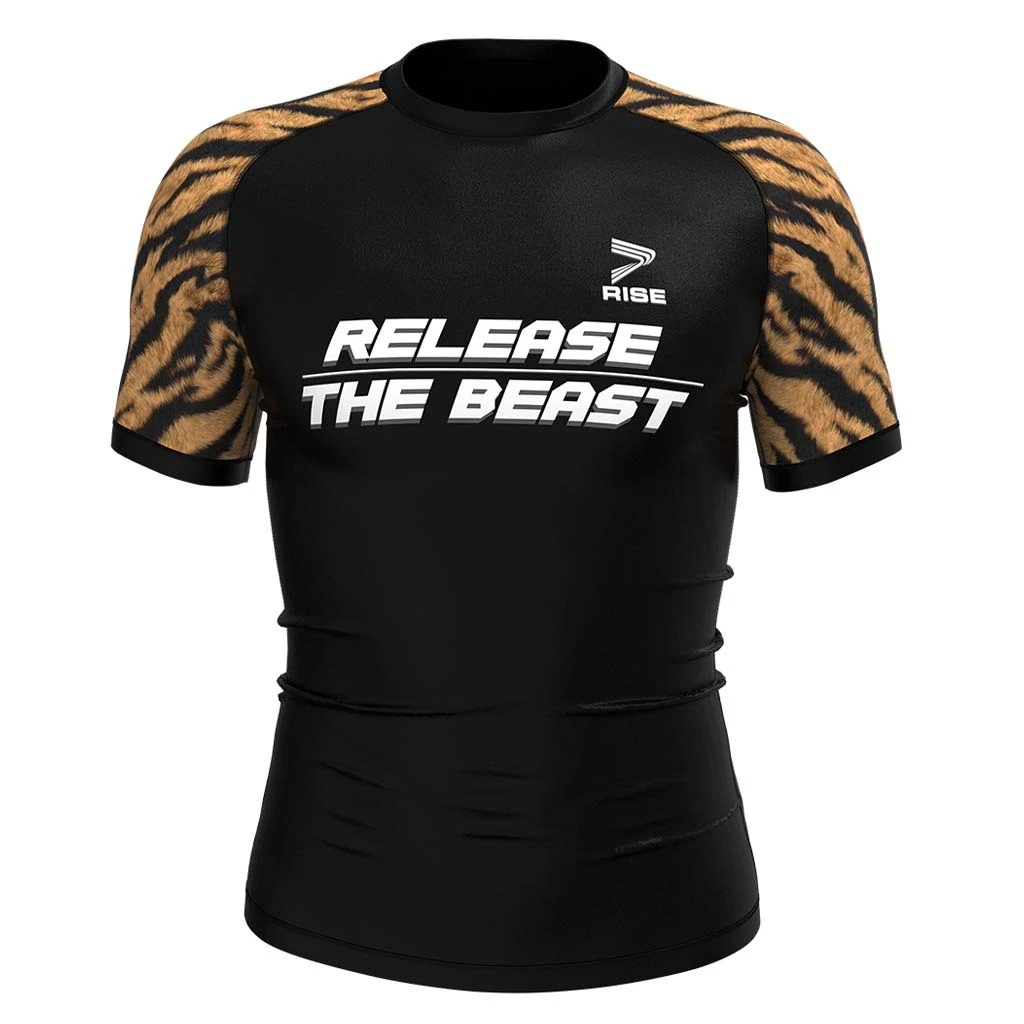 Rise MMA BJJ JIUJITSU Short Sleeve Rash Guard Tiger pattern 1