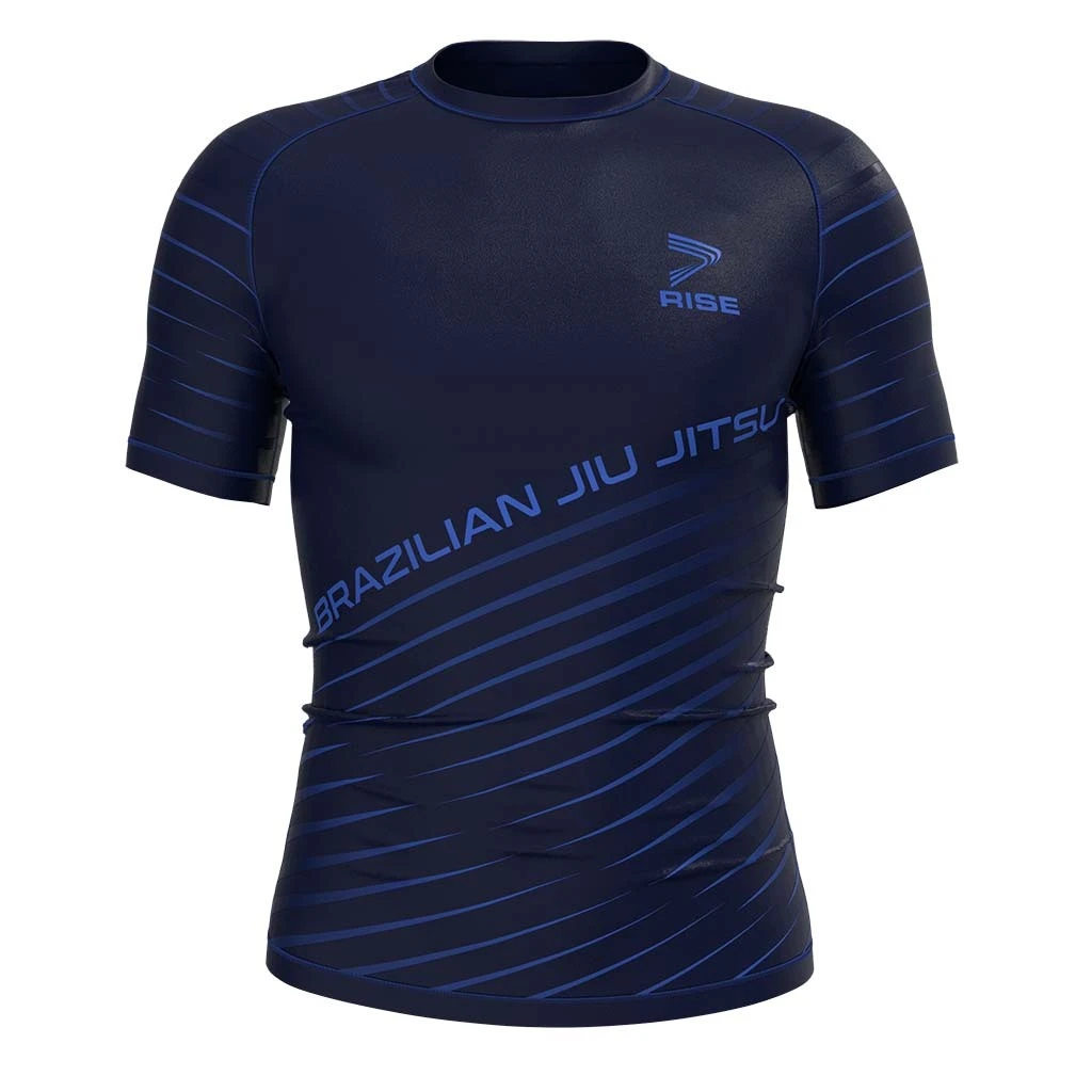 Rise MMA BJJ JIUJITSU Short Sleeve Rash Guard blue stripe 1