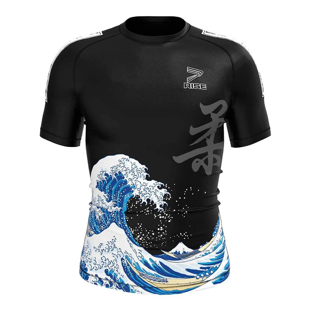 Rise MMA BJJ JIUJITSU Short Sleeve Rash Guard sea wave 1