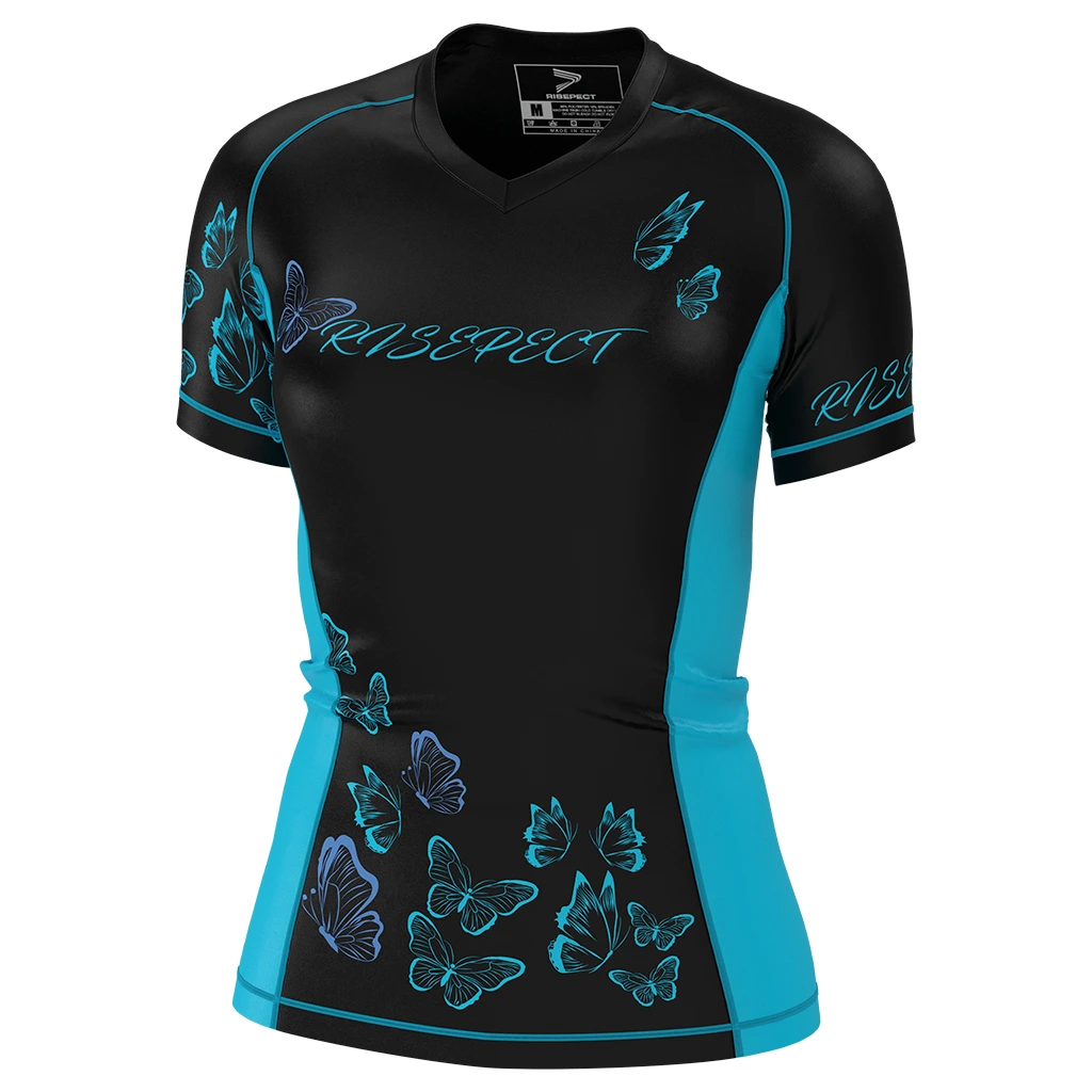 Rise MMA BJJ JIUJITSU Short Sleeve Rash Guard Lady Butterfly 1