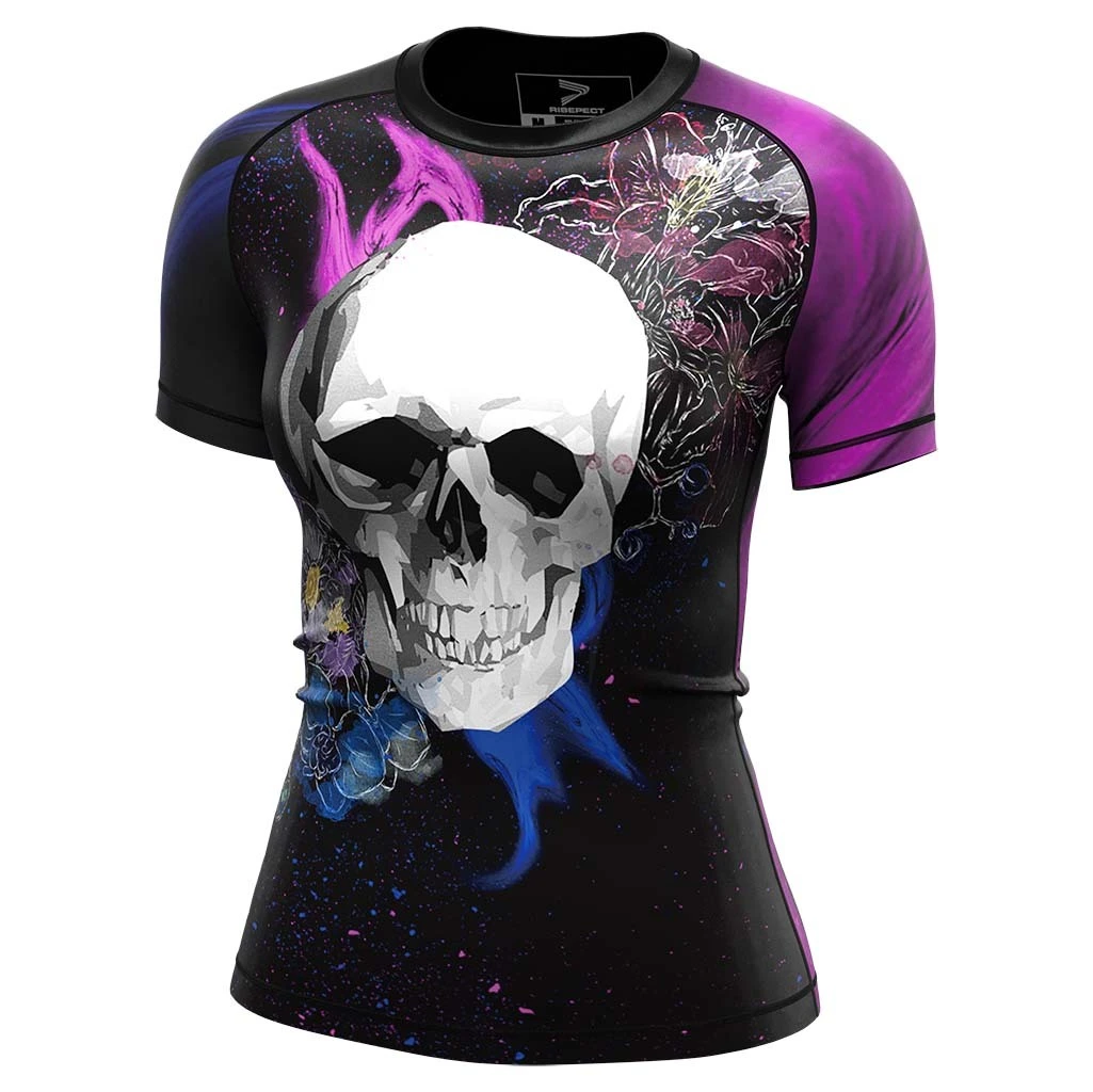 Rise MMA BJJ JIUJITSU Short Sleeve Rash Guard Woman Skeleton 1