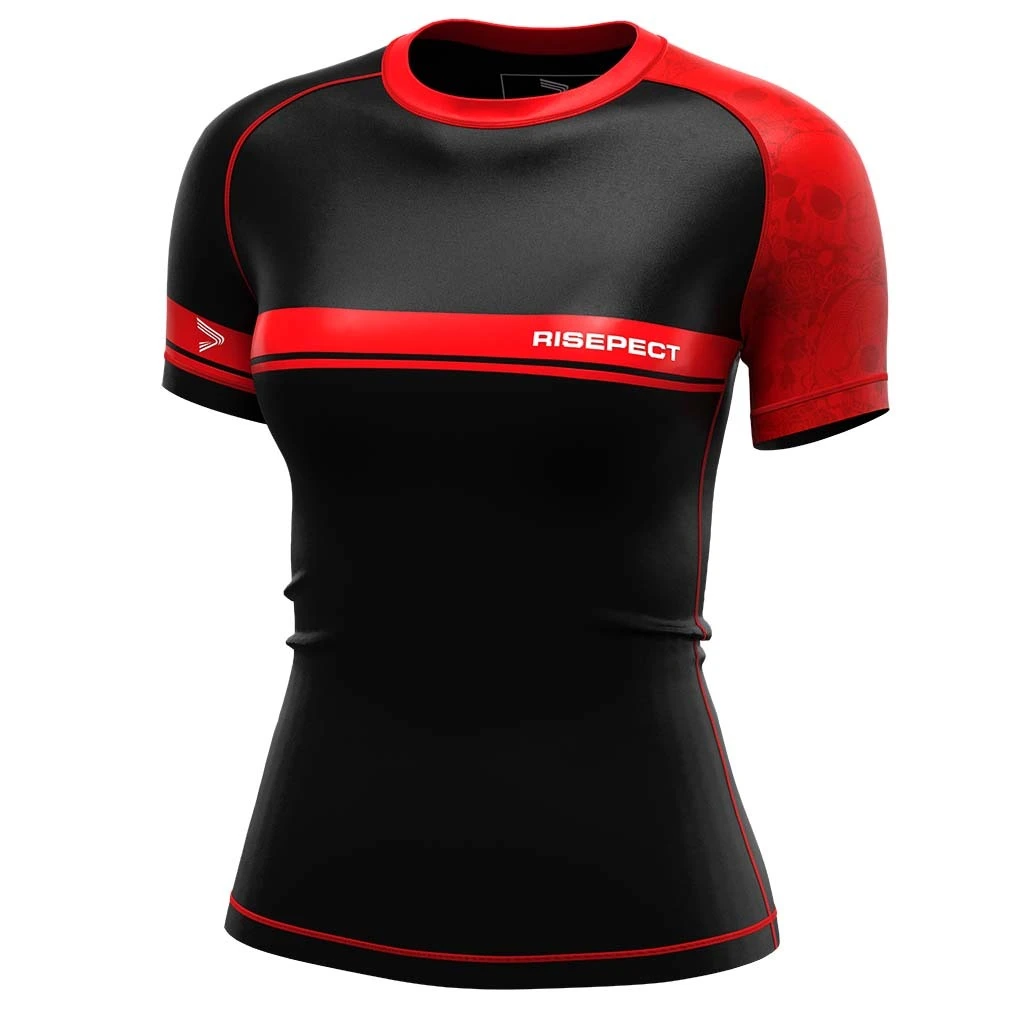 Rise MMA BJJ JIUJITSU Short Sleeve Rash Guard Woman Black Red 1