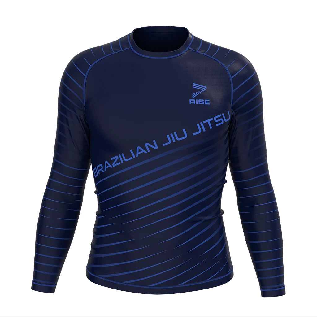 RisePECT JIUJITSU MMA BJJ Long Sleeve Rash Guard blue stripe 1
