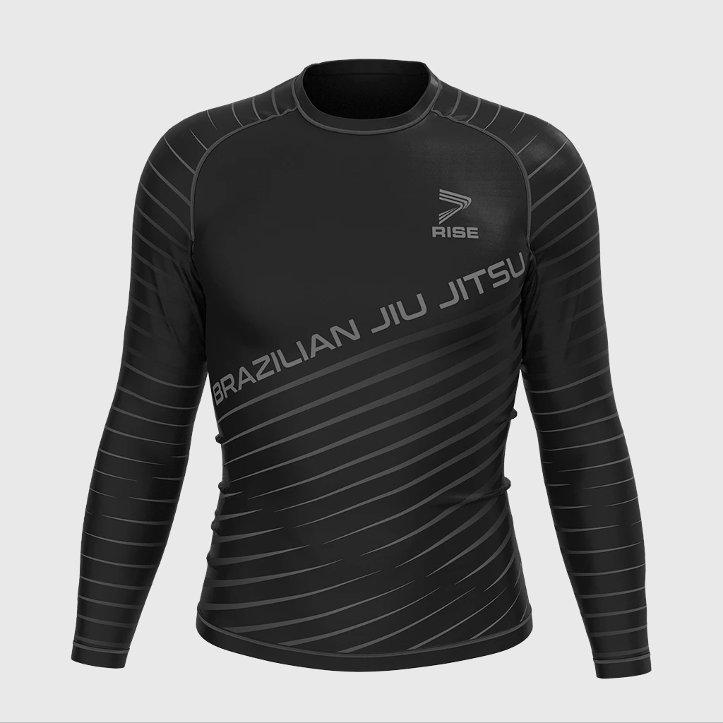 RisePect JIUJITSU MMA BJJ Long Sleeve Rash Guard Black stripe 1